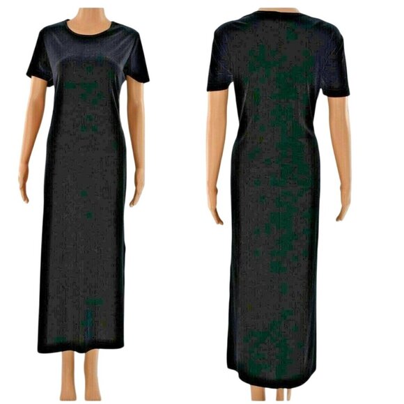 Ronnie Nicole 1990s Black Velvet Maxi Dress Short Sleeve Gothic Witchy Size 10 M - Picture 2 of 5